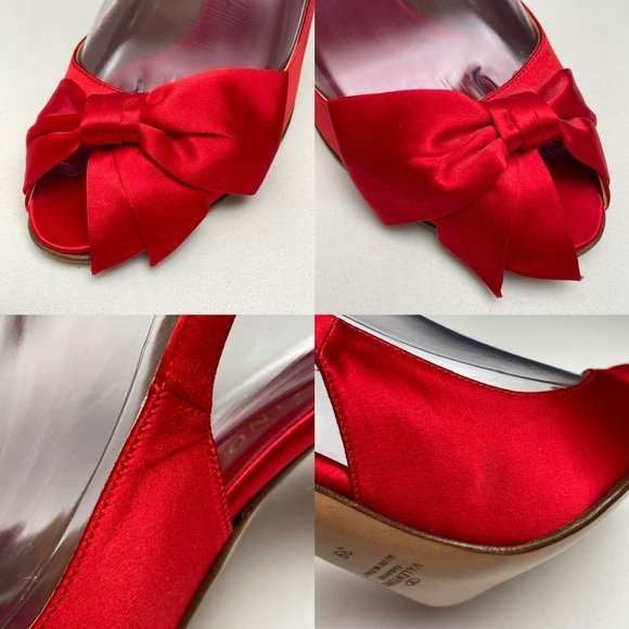 VALENTINO Garavani Candy Red Satin Bow Peep Toe Slingback Pumps - IT 39/US 9 - Picture 12 of 12